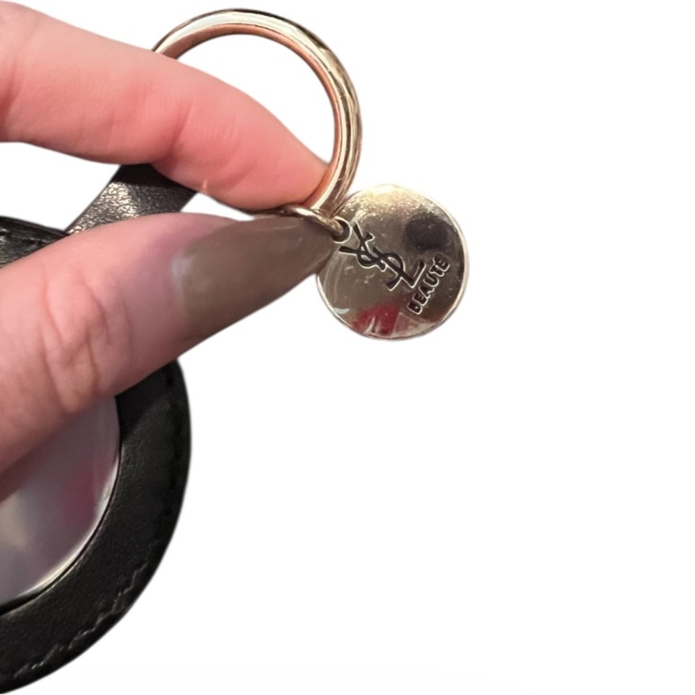 YSL Beauty Black Leather Keyring Mirror with Gold Tone Hardware - Picture 2 of 3